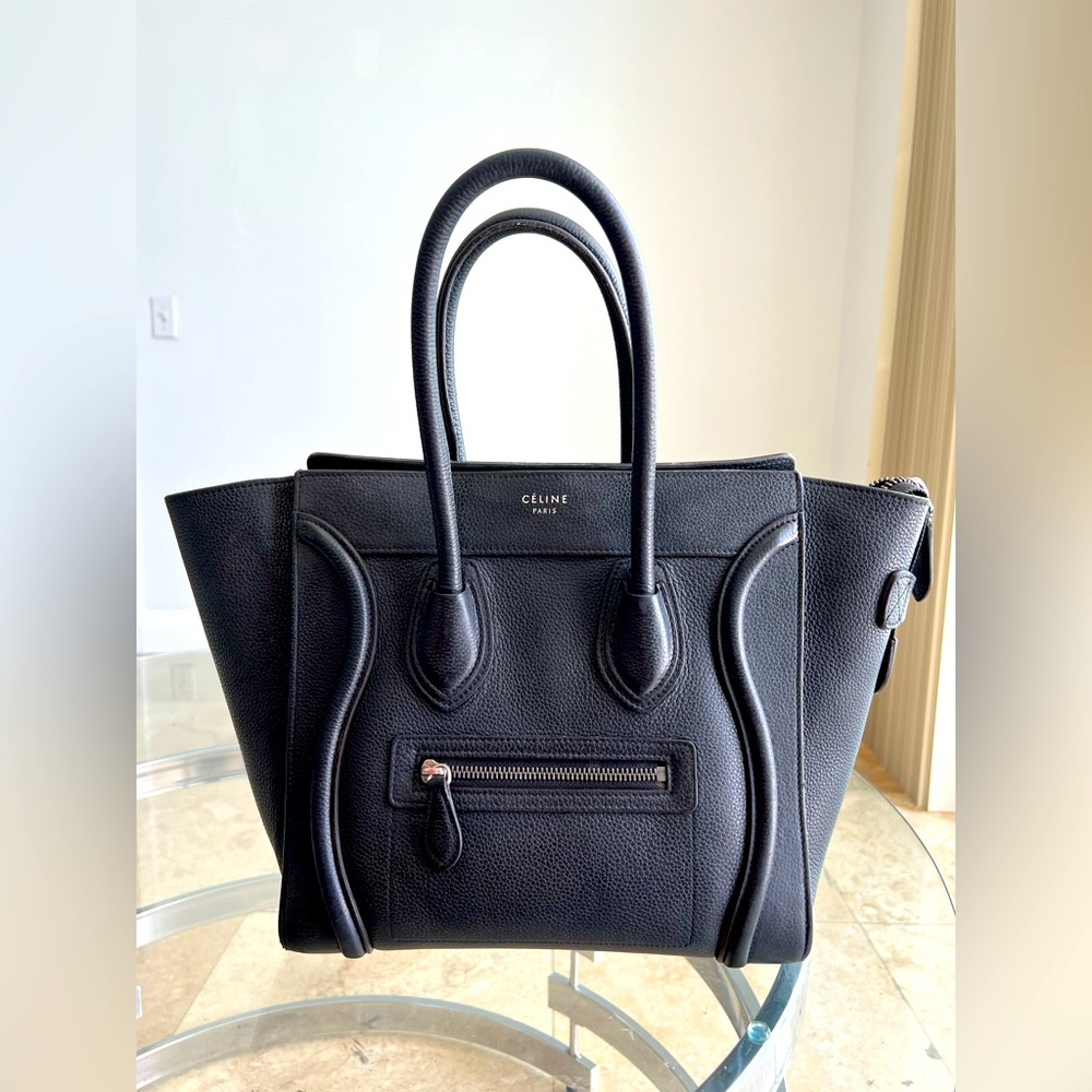 CELINE MICRO LUGGAGE HANDBAG IN BLACK DRUMMED CALFSKIN